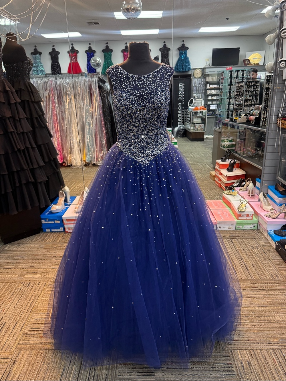 MORI LEE SIZE 8 89081 NAVY BALLGOWN PROM PAGEANT FORMAL DRESS